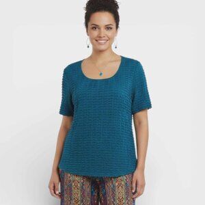 NOTATIONS Women's Dressy Blouse 2X Polyester Spandex Blue Textured  Metallic